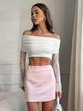 2025 Spring And Summer White Fashion Lace Top New Lady's Shoulder Long-Sleeved T-Shirt 68HZ