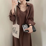 Korean Version Of Chic Spring And Autumn French Retro Temperament To Reduce The Age Of Sexy Sling Dress + Shirt Coat Two Sets Of Women 68HZ