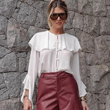 Women's Clothing In Autumn 2025 New Gentle Style French Rounded Collar Lotus Leaf Side Design Sense Long-Sleeved Shirt 68HZ