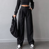 2025 Summer Women's Design Pressure Folding High-Waisted Straight Slack Women's French Commuting Suit Pants 68HZ