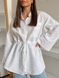 Spring And Summer Fashion Simple Design Feel White Cotton Loose Collar Tie With Niche Lady Shirt 68HZ
