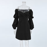 Autumn And Winter Sexy Mystery V-Neck Long Sleeve Commute 100 Folds To Open The Classic Fashion Dress Small Black Dress 68HZ