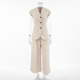 Spring And Summer Retro Temperament Cassette V-Neck Sleeveless Suit High-Waisted Trousers Fashion Casual Suit Women's Clothing 68HZ