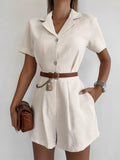 2025 Early Spring New Cotton Suit Collar High-Waisted Jump Trousers Fashion Casual Solid Women's Clothing 68HZ