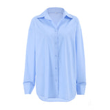 Fresh Blue Autumn Niche Design Pure Cotton Languid Casual Shirt Fashion Loose Top 68HZ
