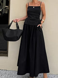 Black Cotton Sleeveless Sling Dress Suit 2025 Spring And Summer Fashion New Two-Piece Women 68HZ