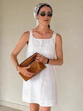 White Cotton U-Neck Temperament High-Waisted Dress 2025 Autumn Fashion New Short Dress 68HZ