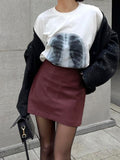 Vintage Classic Wine Red Plus Velvet Mity Leather Personality High-Waisted Niche Skirt Autumn And Winter Fashion Skirt 68HZ