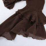 Spring New Women's Design Sense Round-Neck Lotus Leaf Sleeves Gentle Wind Loose Chiffon Shirt 68HZ