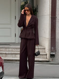 Autumn And Winter Niche Design Sense Deep V Low Chest Long Sleeves Waist Blazer Trousers Two Sets Of Women's Suit 68HZ