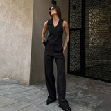 Commuting Apricot Cotton Vest Vest Broad Leg Trousers Two Sets Of Women 2025 Summer Deconstruction Design Set 68HZ