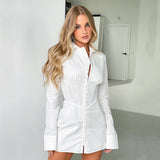 2025 Autumn Dress New White Polo Shirt Commuting Thin Waist Long-Sleeved Dress Women's Clothing 68HZ