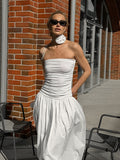 Autumn White Temperament Feel Shoulder Slings Slim Chest Low Waist Thin Dress Fashion Flower Dress 68HZ