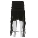 2025WISH Autumn New Solid Color High-Waist Sexy Mesh Ribbon Short Skirt Woman 68HZ