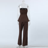 Spring And Summer Deep Brown Retro Style Bosom Design With Shoulder Straps Two Sets Of Fashion Casual Wear 68HZ