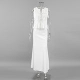 Autumn White Cotton Sexy V-Neck Sleeveless Vest Open Skirt Two-Piece Fashion Casual Suit 68HZ