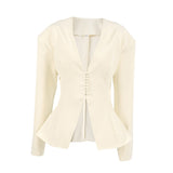 Autumn Niche Does Not Hit The Waist V Collar Long-Sleeved Blazer Women's Trend Fashion Apricot Casual Open Shirt 68HZ