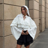 Casual Lotus Leaf Side Small Tie With French White Shirt 2025 Autumn Design Casual Loose Chiffon Shirt 68HZ