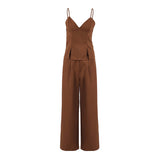 Brown Sleeveless Sling V-Neck Fork Vest Trousers Set 2025 Spring And Summer Fashion New Two-Piece Women 68HZ