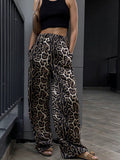 Leopard Pattern Street Wind Waist Tight With Wide-Footed Trousers 2025 New Autumn Fashion Casual Pants Women 68HZ