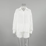 Sexy Design With A Sense Of Cotton White Fashion Long-Sleeved Shorts Set Summer Women's Clothing 68HZ