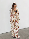 Autumn And Winter On The New Fashion Full-String Print Collar Blouse High-Waist Straight Trousers Two-Piece Set With Casual Suit 68HZ
