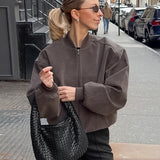 Autumn/Winter Vintage Gray Velvet Knitting V-Neck Long-Sleeved Loose Coat Casual Commuter Jacket Outerwear 68HZ