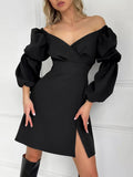 Autumn And Winter Sexy Mystery V-Neck Long Sleeve Commute 100 Folds To Open The Classic Fashion Dress Small Black Dress 68HZ