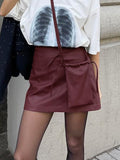 Vintage Classic Wine Red Plus Velvet Mity Leather Personality High-Waisted Niche Skirt Autumn And Winter Fashion Skirt 68HZ