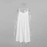 New 2025 Summer White Loose Thin Plain Cotton Folding Atmosphere Pure Desire Hanging Dress 68HZ