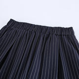 Lazy Style Retro Stripes Tibetan Cyan Loose Broad Leg Pants Female Design With High Waist Casual Mop Trousers 68HZ