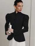 French Elegant Retro Collar Black Small Suit Autumn And Winter Temperament Elegant Commute Bubble Sleeve Small Fragrant Coat Woman 68HZ