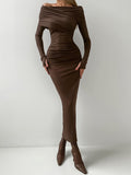 Sexy Body-Repair Cotton Knitted Collared Hip High-Waisted Dress 2025 Autumn Fashion New Long Dress 68HZ