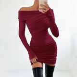 Sexy Body-Repair Cotton Knitted Collared Hip High-Waisted Dress 2025 Autumn Fashion New Long Dress 68HZ