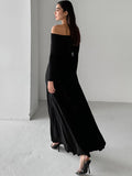 French Grinding Knitted Word-Word Repair Height Waist-Up Dress 2025 Autumn Fashion New Long Dress 68HZ