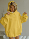 Autumn And Winter New Yellow Dopamine Sweet Wind Thick And Loose Long-Sleeved Rope Hooded Hoodie Woman 68HZ