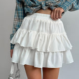 French Chiffon White High Waist A Folding Casual Skirt 2025 Autumn Fashion New Short Skirt 68HZ
