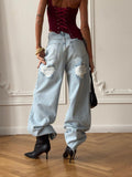 Hottie Bleeves With Broken Jeans Ladies Spring And Summer Vintage Light Blue Straight Drag Broad Legs Girl 68HZ