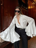 2026 Spring New Court Style French Horn Sleeve Long Sleeves With Elegant White Commuting Shirt 68HZ