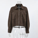 Autumn And Winter New Long-Sleeved Velvet Jacket Brown 2025 New Small Suit Zipper Jacket Women's Clothing 68HZ