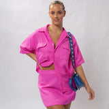 2025 Summer New Fashion Cotton Five-Sleeved Shirt Skirt Two Sets Of Commuter Leisure Suit 68HZ