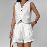 2025 Spring And Summer Cotton Tample New Sleeveless Vest Vest Suit Fashion Solid Color Two Sets Of Women 68HZ