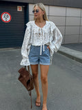 Autumn Design Sense Gentle Small Broken Lotus Edge Tied With Chiffon Top Woman 2025 New French Shirt 68HZ