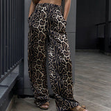 Leopard Pattern Street Wind Waist Tight With Wide-Footed Trousers 2025 New Autumn Fashion Casual Pants Women 68HZ
