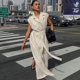 French Temperament Cotton Suit Collar Commuting Dress 2025 Spring And Summer Fashion New Long Dress 68HZ