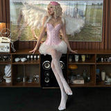 2025WISH Autumn New Solid Color High-Waist Sexy Mesh Ribbon Short Skirt Woman 68HZ