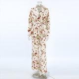 Autumn And Winter On The New Fashion Full-String Print Collar Blouse High-Waist Straight Trousers Two-Piece Set With Casual Suit 68HZ