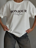 Loose Round-Neck Short-Sleeved T-Shirt Women's Summer Casual Letter Prints Lazi T-Shirt Base 68HZ