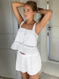 White Pure Lust Wind Sling Lace Top Shorts Set 2025 Spring And Summer Fashion New Two-Piece Set 68HZ