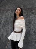 Autumn New Pure Windy Lotus Leaf Side Horn Sleeve Niche Sexy Hottie One-Word Shoulder 68HZ
